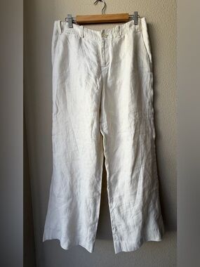Lauren by Ralph Lauren Cream 100% Linen Sanderson Pants Wide- legged Size 10